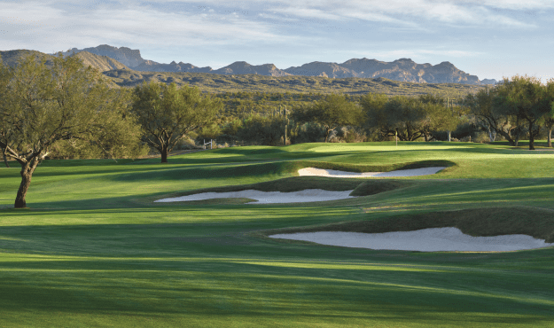 Rio Verde Country Club with the Superstition Mountains in the back